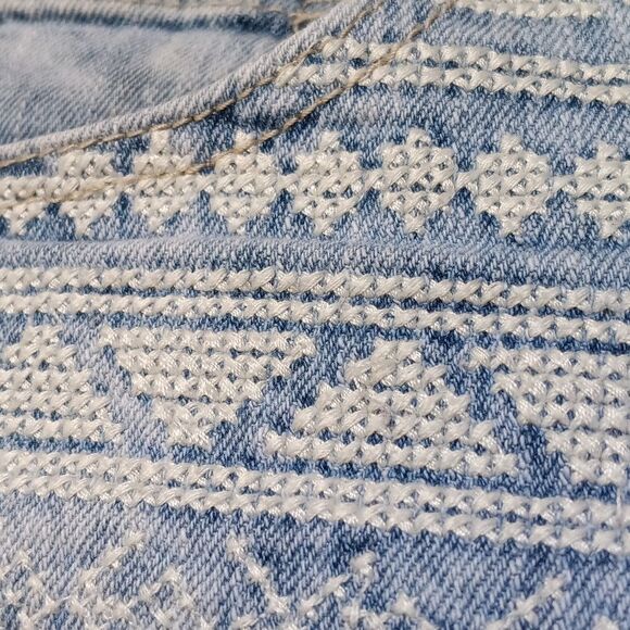 Celebrity Pink Blue Jean Shorts with Embroidered Details - Picture 3 of 4